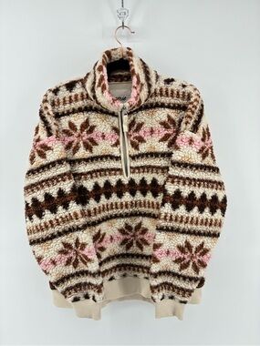 Cozy Sherpa Pullover with Pink & Brown Fair Isle Pattern